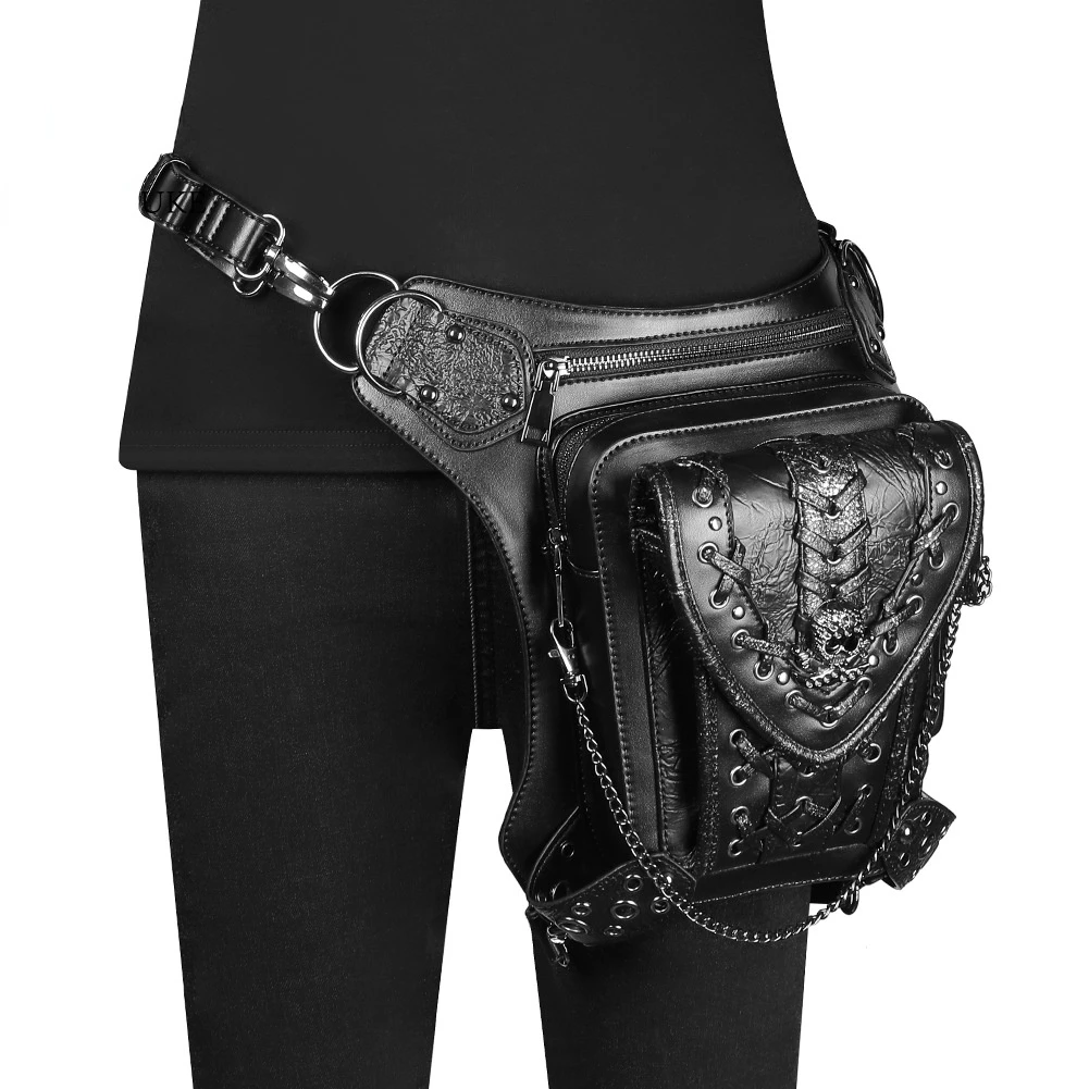 New Chain Bag Steampunk Skeleton Motorcycle Bag Ladies Shoulder Messenger Bag Travel Waist Bag Men