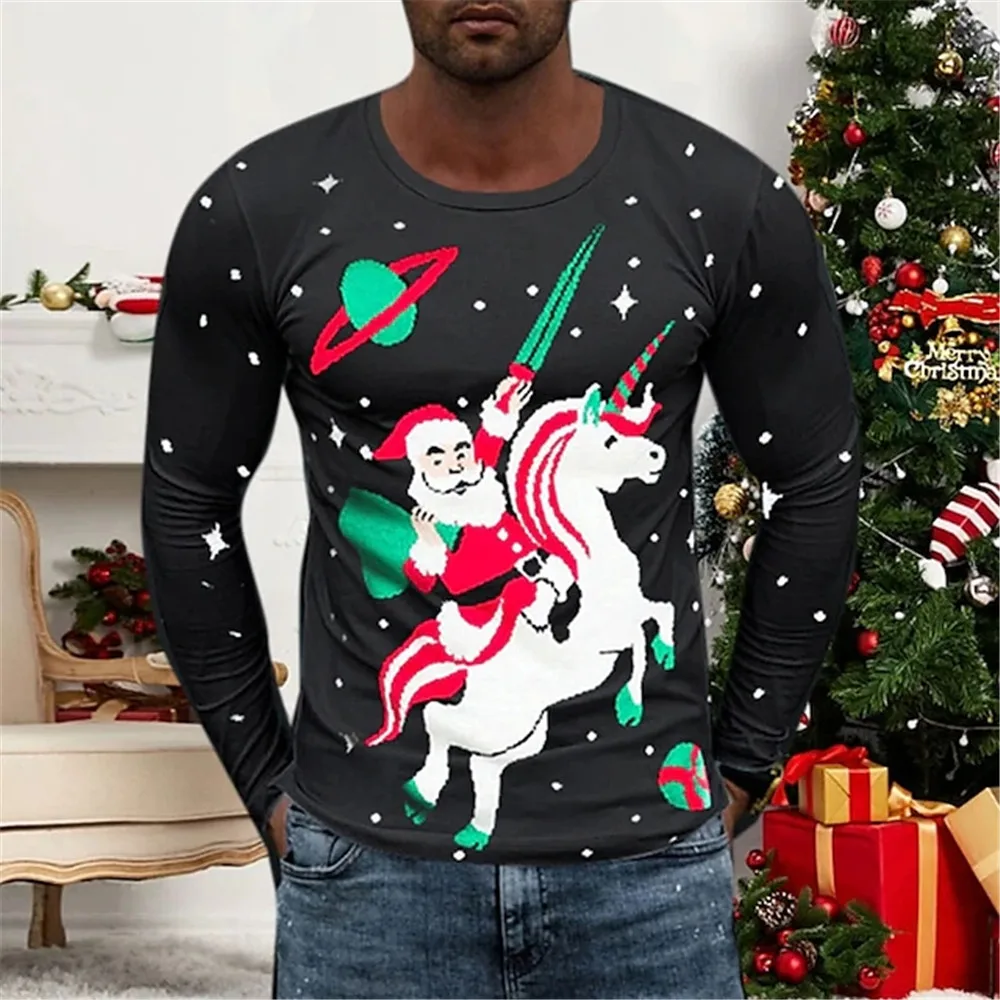 

Мужская одежда с 3D-принтом Санта Клауса, с круглым вырезом и длинным рукавом