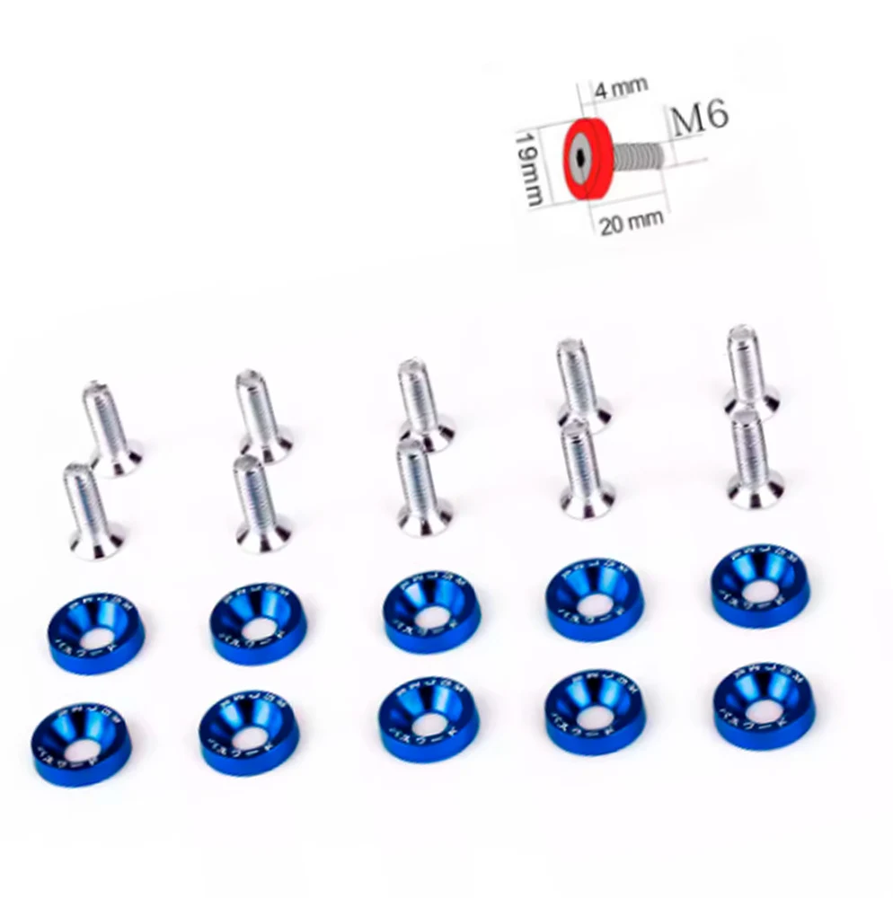 

10 шт., шестиугольные крепежные детали с автоматической настройкой, шайба крыла, бампер, вогнутый винт двигателя, цвет алюминиевой шайбы JDM, болт M6 для автомобилей Honda