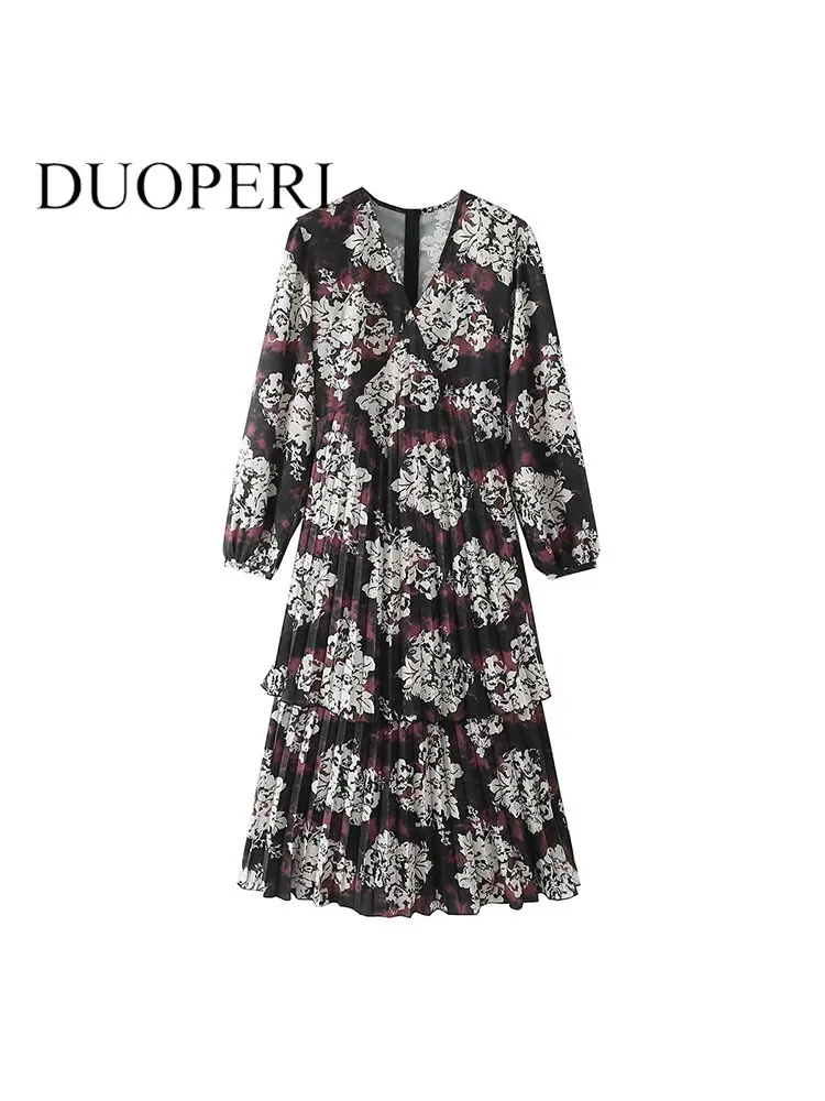 

Платье DUOPERI женское средней длины, модное винтажное шикарное, с V-образным вырезом, длинным рукавом, с поясом на резинке