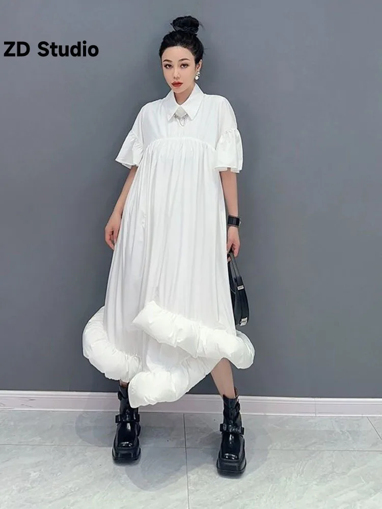 

[ZD Studio] 2023 Summer New Cotton Style Gorgeous Dress With Loose Ruffles Large Size Flesh Covering Comfortable Women