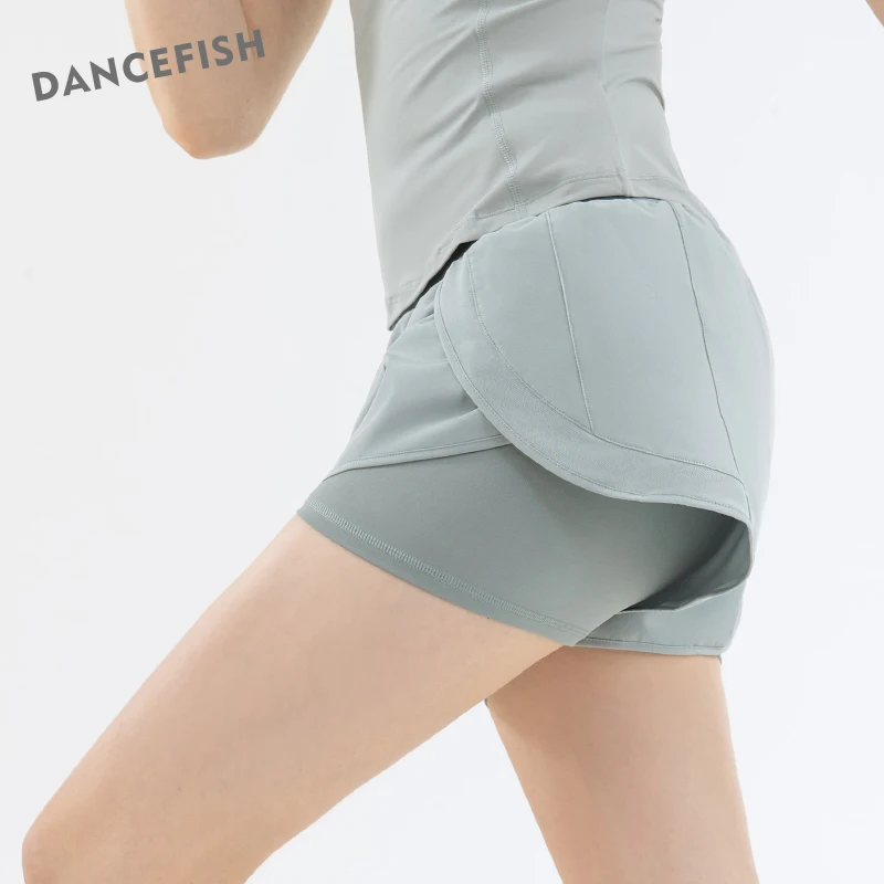 

DANCEFISH Women Sportwear Breathable Quick Dry Side Pockets Polyester Pants Running Combined Training Casual Sport Shorts
