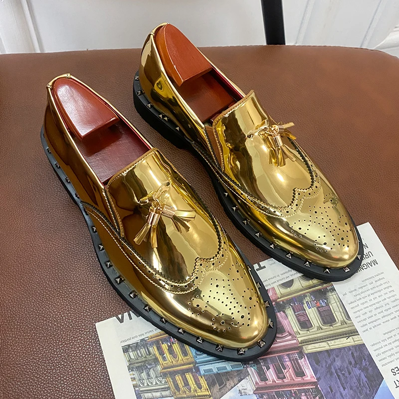

Hot Luxury Brand Men Dress Shoes Gold Formal Office Shoes Man Fashion Young Casual Men Shoes Slip-on Tassel Adult Business Shoe