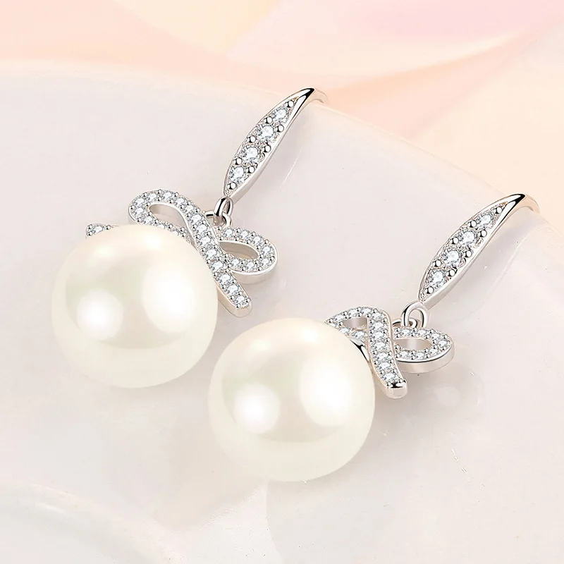 Fanqieliu Stamp 925 Silver Needle Zircon Bow Big Peal Drop Earrings For Women New Jewelry Girl Gift Trendy FQL21479 images - 6