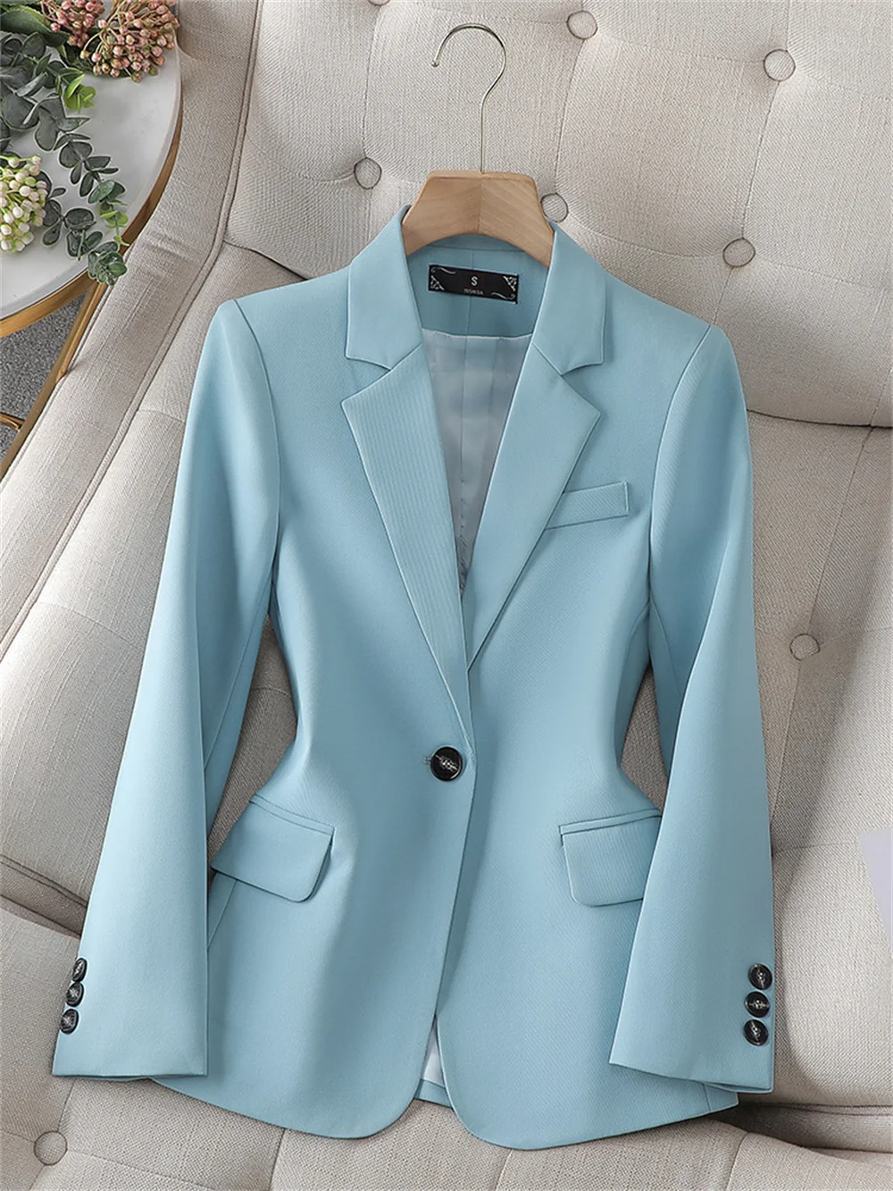 Women's Jacket 2023 New in Blue Casual Business Work Long Sleeve Single Button Clothing Female Office Ladies Formal Jacket