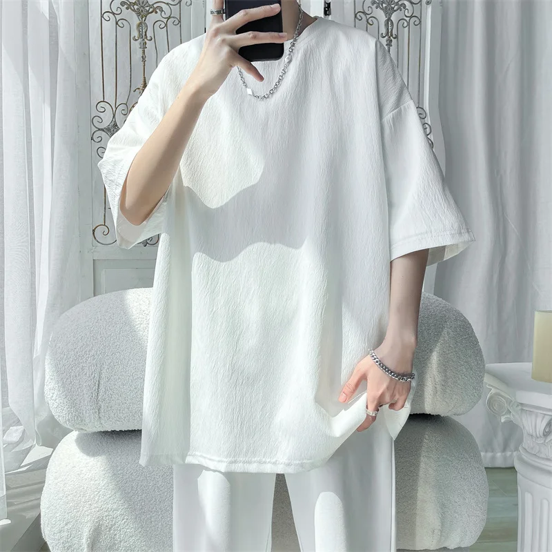 

Summer Short Sleeve T-shirt Men Fashion Black White Oversized T Shirt Men Streetwear Loose Round Neck Tshirt Mens Large Size
