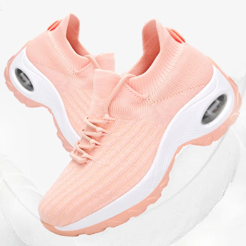 

Platforms Women's Air Cushion Weave Sneakers Light Slip on Dancing Shoes Woman Big Size Ladies Shoes Breathable Shoes Soft 42