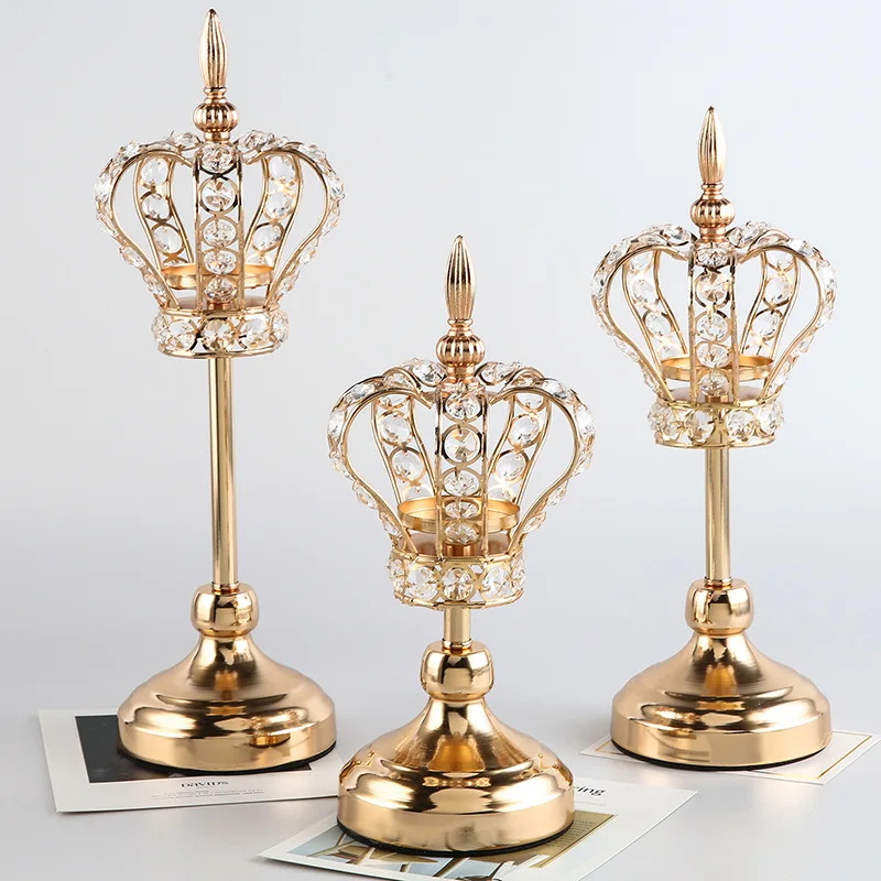 

European Crown Crystal Candlestick Wedding Main Table Hotel Metal Decoration Romantic Candlelight Dinner Jewelry home decor