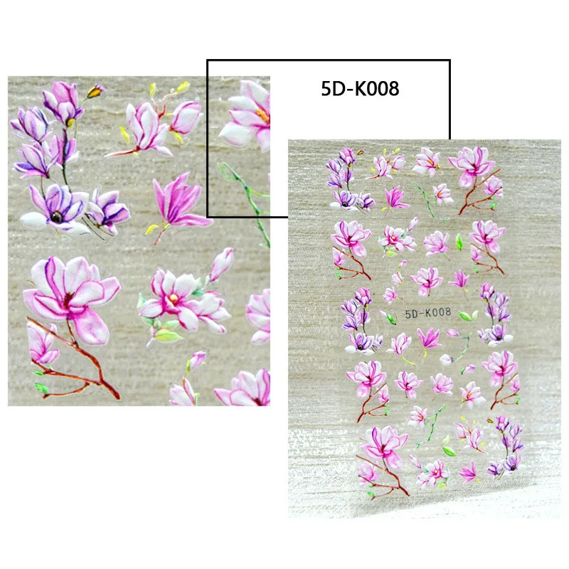 

5D Acrylic Engraved Nail Sticker Sweet Daisy Rose Magnolia Butterfly Embossed Stickers For Nails Self Adhesive Nail Art Decals