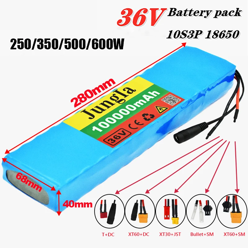 

Original 36V 100Ah 18650 Rechargeable Lithium Battery Pack 10S3P 600W Power Modified Bicycle Scooter Electric Vehicle with BMS