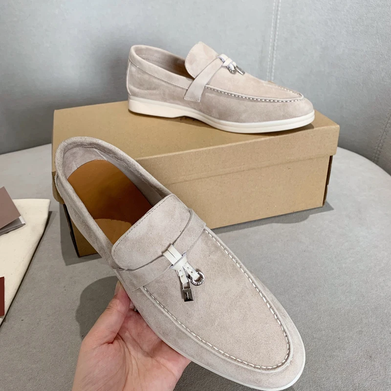 

Designer Suede Women loafers 2023 Summer Men Flat Shoes Metal Lock Slip-on Causal Moccasin Comfortable Mules lazy Loro shoes