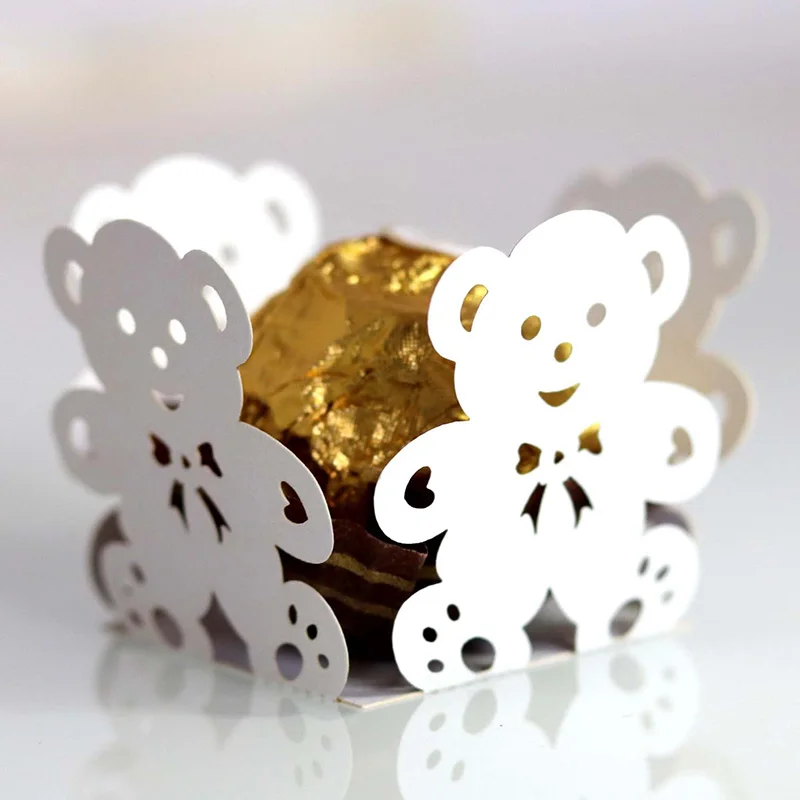 

50 шт. Подложка для обертывания капкейков с лазерной резкой медведя, чашка для выпечки, шоколадный брусок, торт для свадьбы, дня рождения, веч...