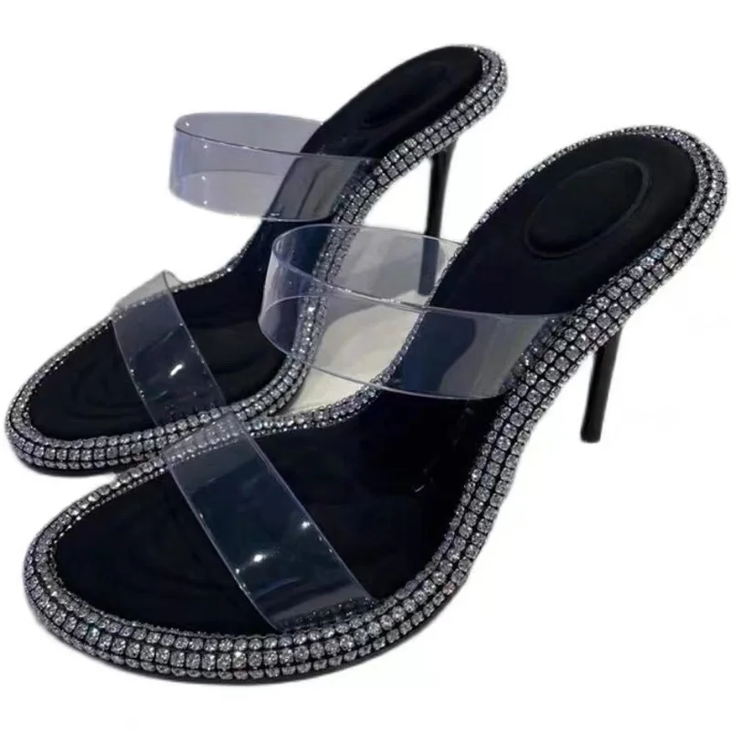 Женские туфли Стразы прозрачные открытые на высоком каблуке-шпильке женские с