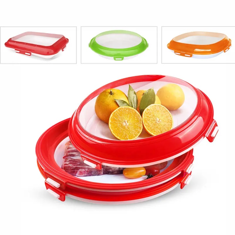 

Food Preservation Tray Plastic Wrap Reusable Meat Vegetable Fruit Plate Vacuum Fresh-keeping Refrigerator Food Storage Container