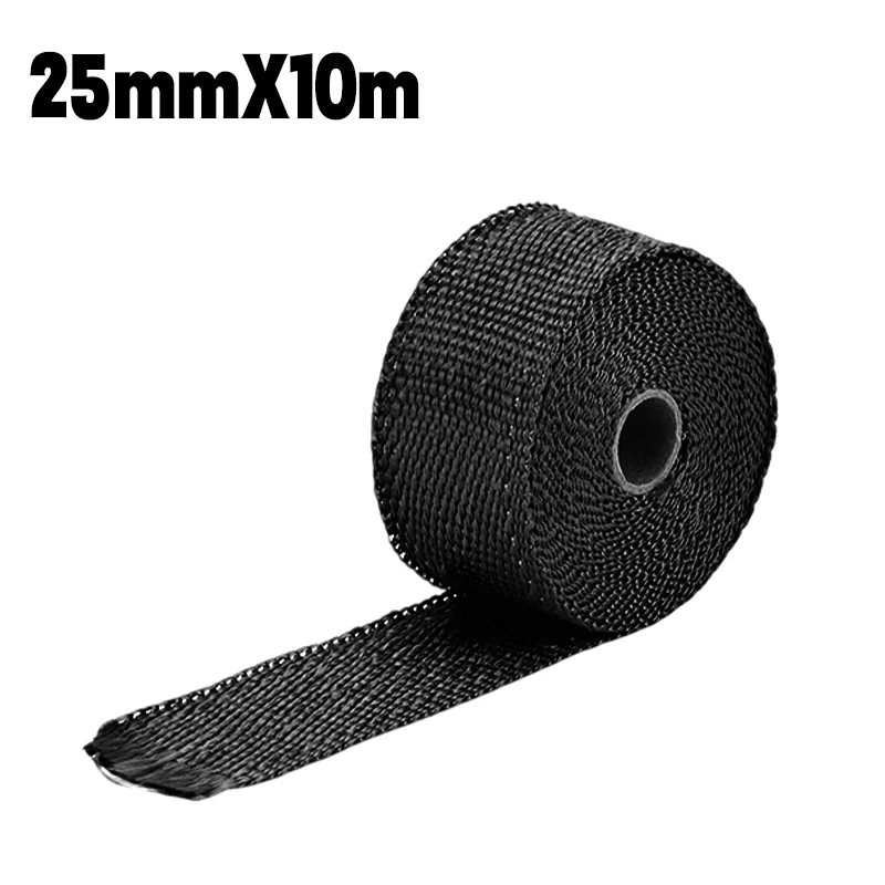 25 мм x 5/10 м термолента для выхлопных газов, теплозащитный экран из стекловолокна для мотоцикла, тепловая пленка для труб, рулонная изоляционная лента, хлопковая ткань-банан