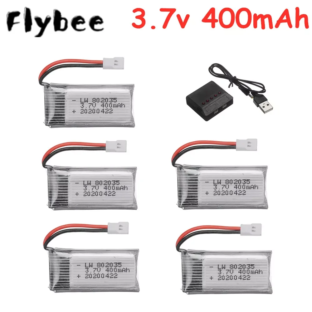 

3.7V 400mAh Lipo Battery For H107 H31 KY101 E33C E33 U816A V252 H6C RC Drone Spare Parts 3.7v 802035 Battery Charger Set