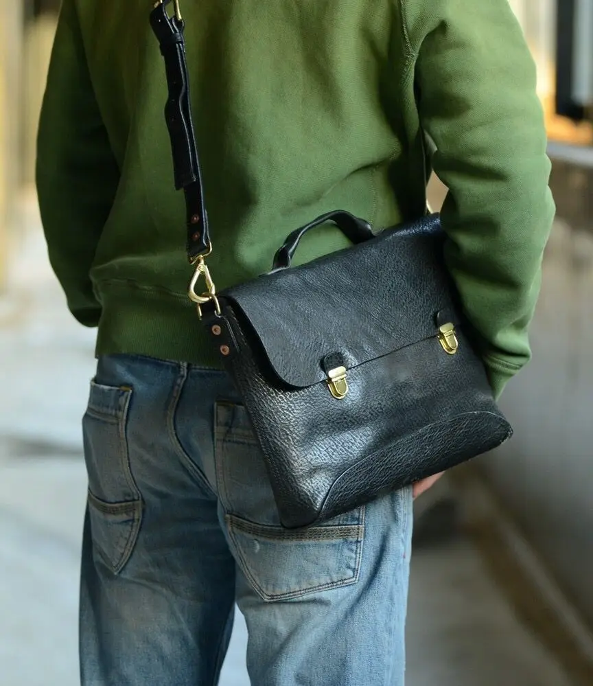 Портфель мужской кожаный с пряжкой повседневный саквояж на плечо для ноутбука в