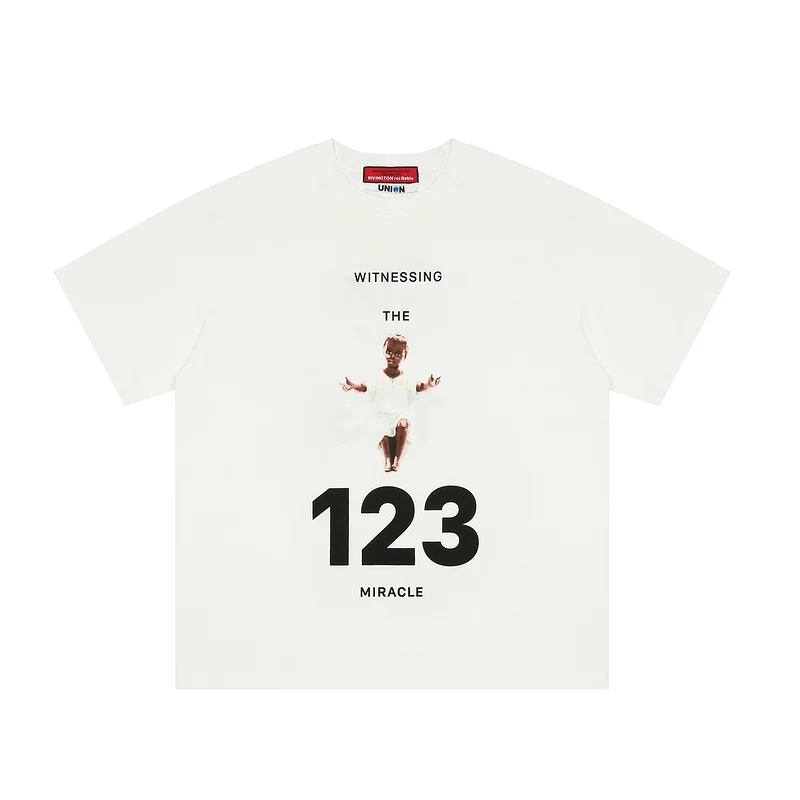 

2022ss Best Version 1:1 RRR123 x Union Angel Baby Printed Women Men T shirts tees Hiphop Oversized Men Summer Cotton T shirt
