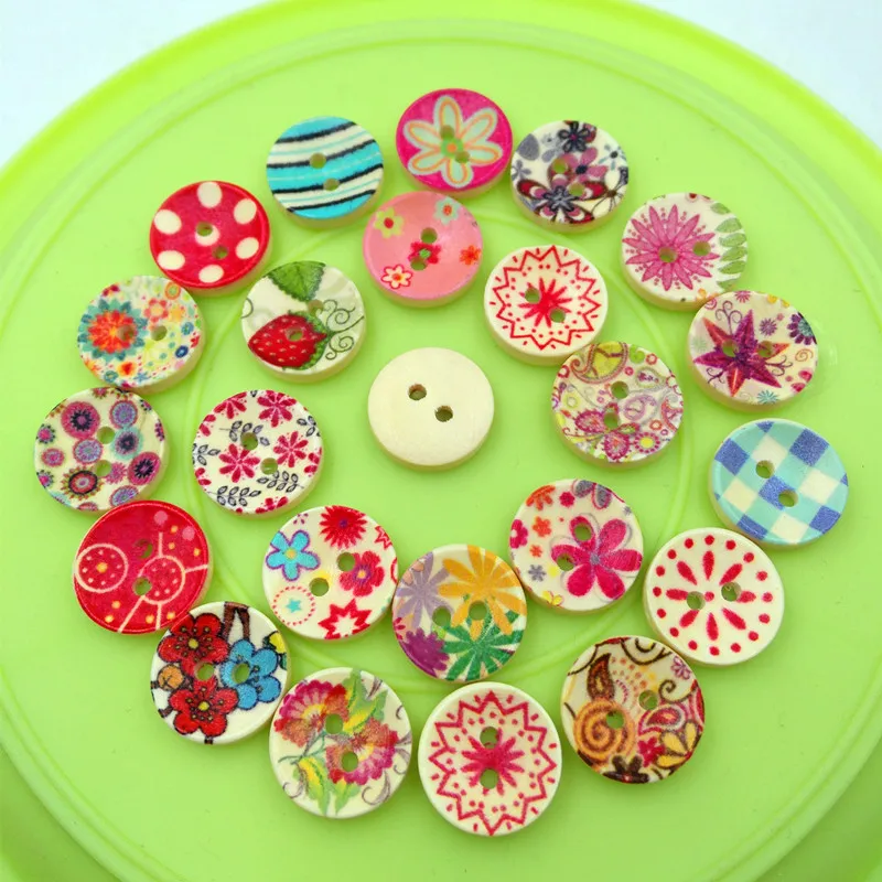 

50Pcs Floral Pattern 2 Holes Natural Wooden for Clothes Decorative Button Diy Handmade 2 Eyelets Bottons Sewing Accessories