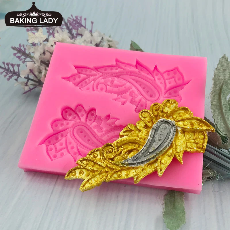 

Peacock feather texture printing fondant silicone mold diy chocolate cake decoration clay mold baking tool