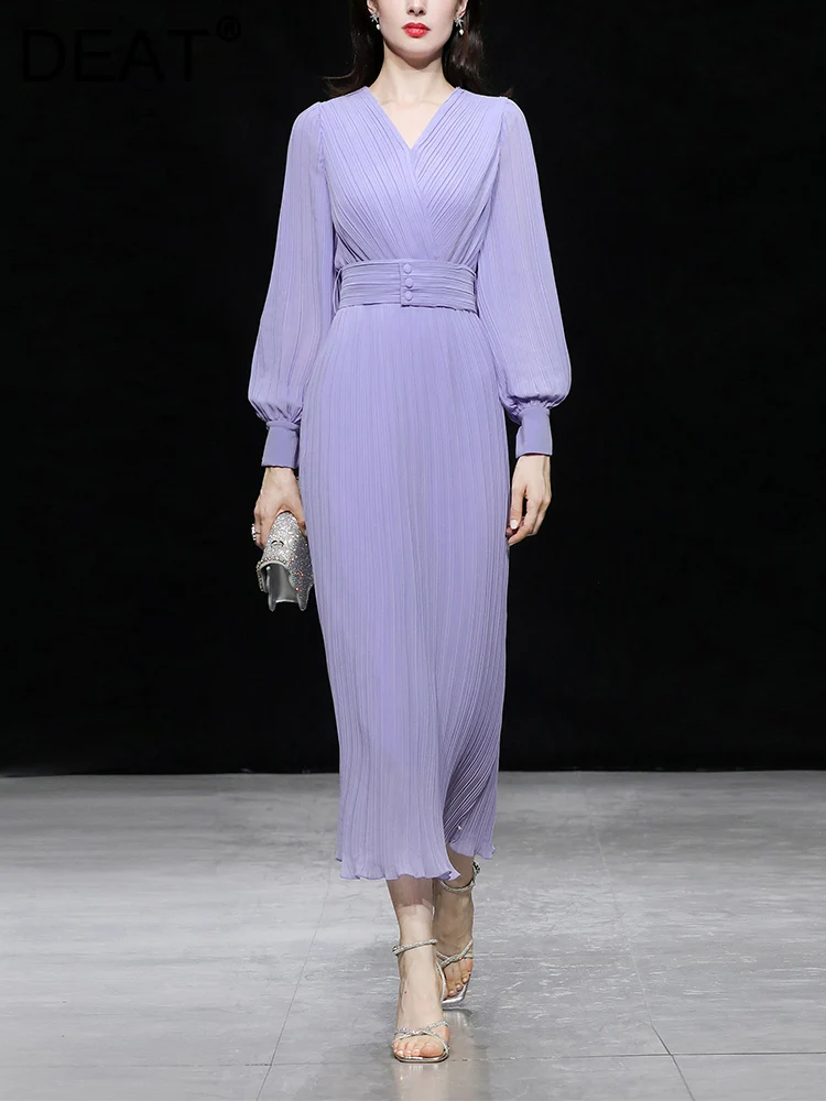 

Женское платье с круглым вырезом DEAT, свободное платье с длинным рукавом, весна-лето 2022