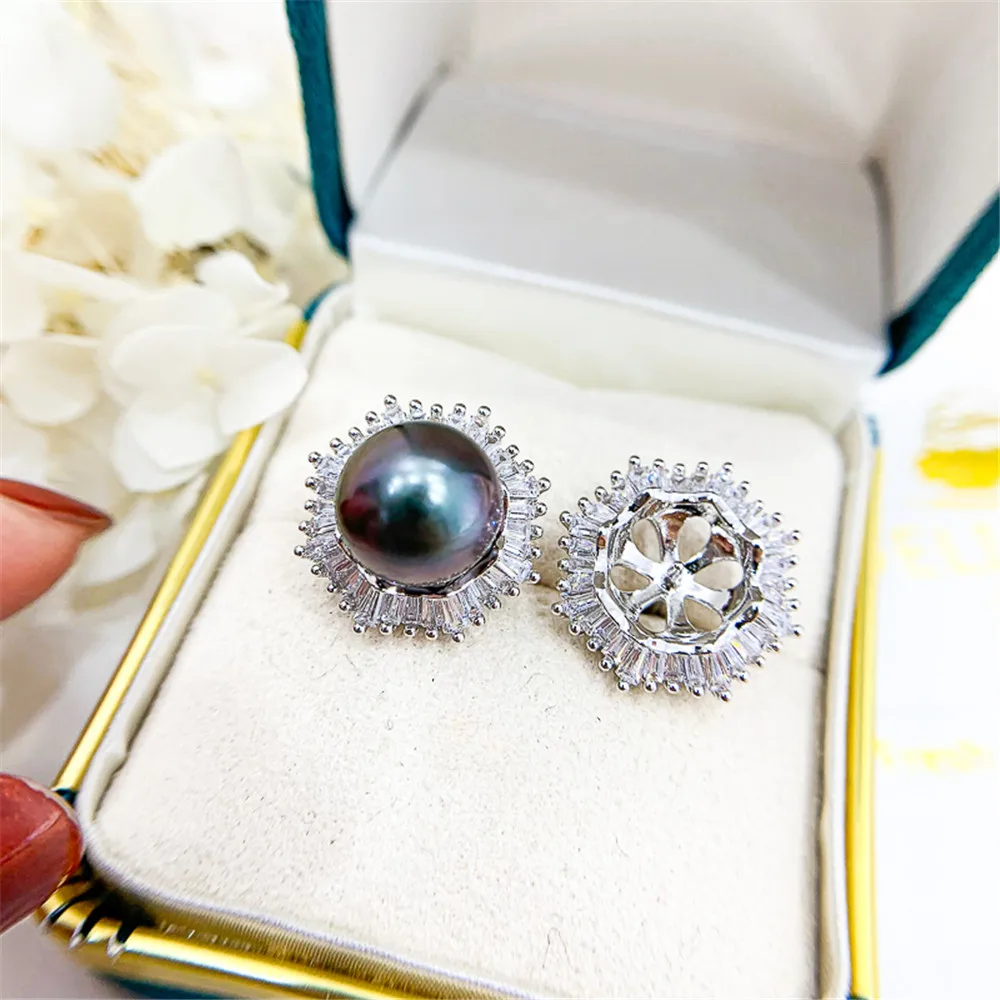 

DIY Pearl Accessories 925 silver stud empty holder fashionable gold silver pendant holder with 9-11mm round flat