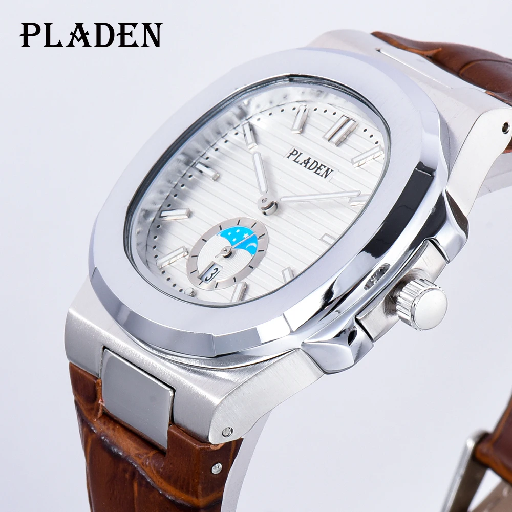

PLADEN Business Men Watch Famous Brand Brown Leather Quartz Wristwatch Waterproof Luxury Male Clock Luminous Orologio Uomo 2022