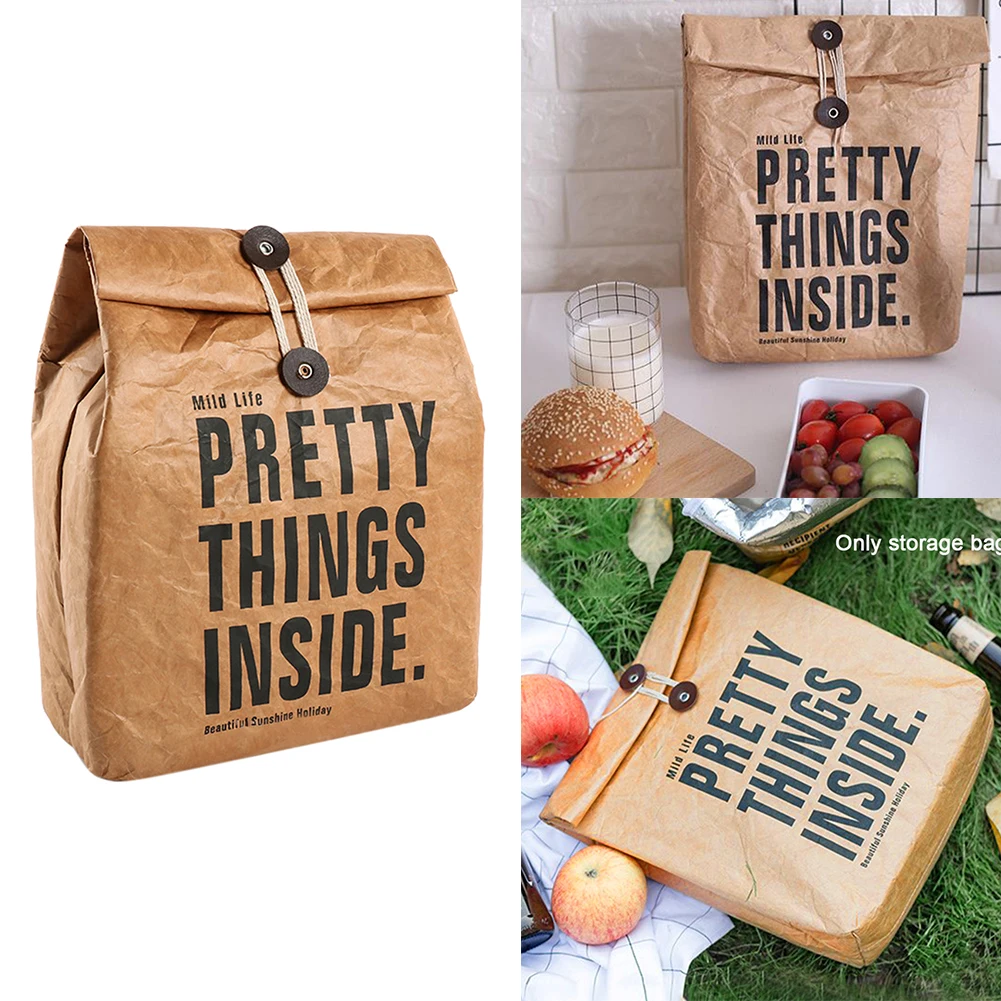 

Cooler Box Non Toxic Washable Lunch Bag Camping Food Storage Reusable Picnic Brown Paper Outdoor Activities Durable Insulated