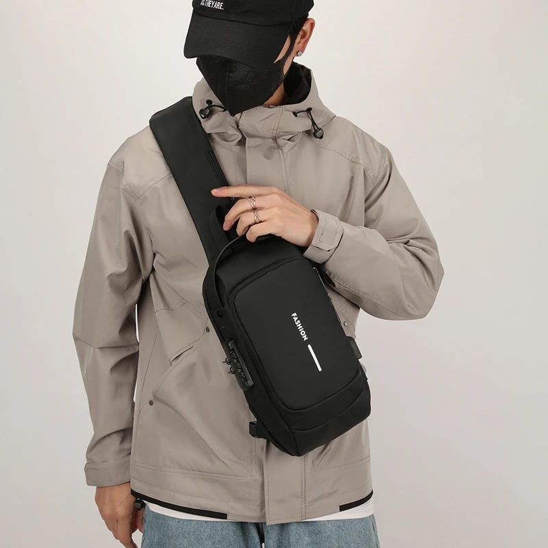 Password Lock Anti-Theft Man'S Chest Bag Leisure Sports Small Backpack One Shoulder Cross Back Chest Charter Car Bag With M646