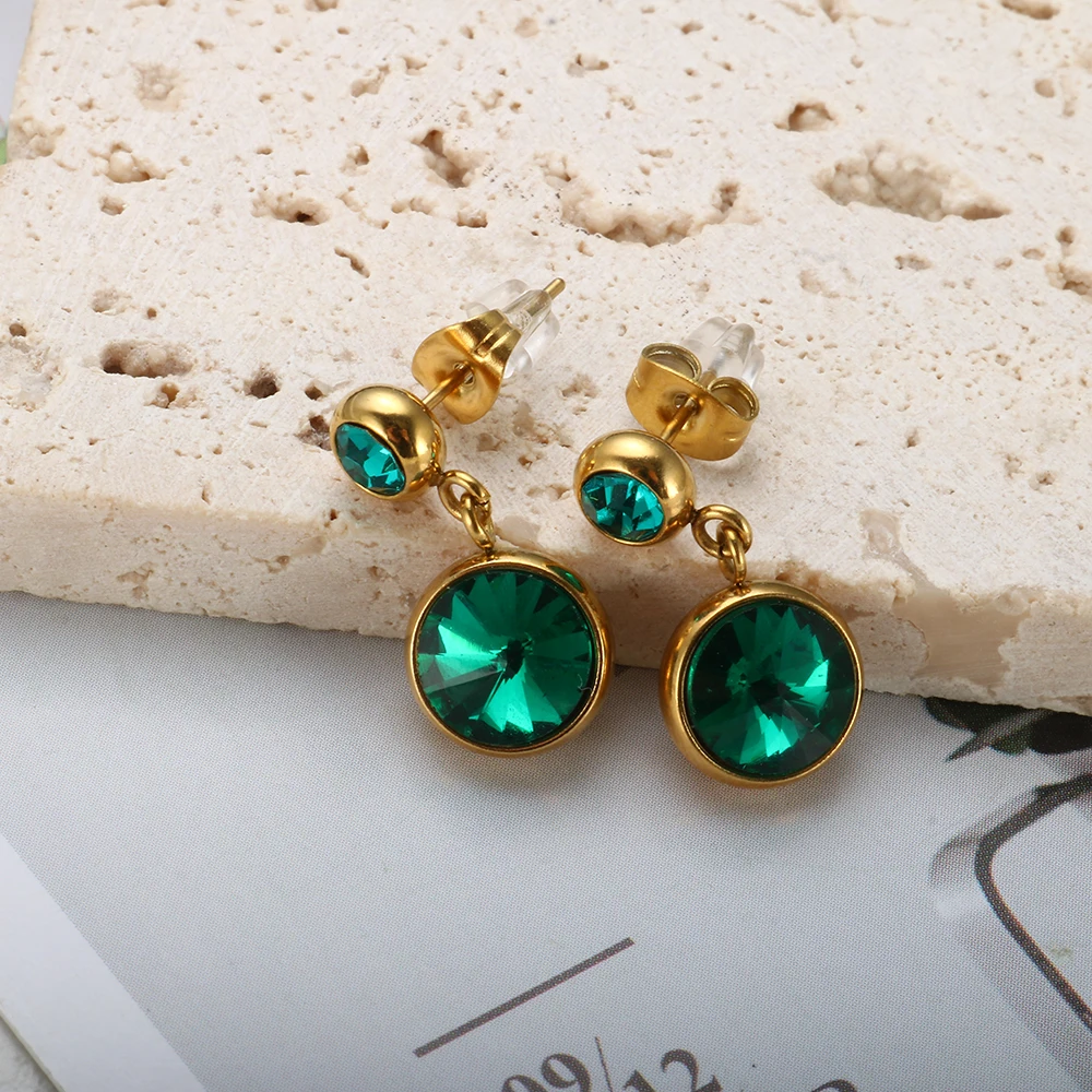 

INS Delicate Cubic Zirconia Drop Earrings Gold Plated Stainless Steel Geometric Earrings for Women Party Engagement Jewelry
