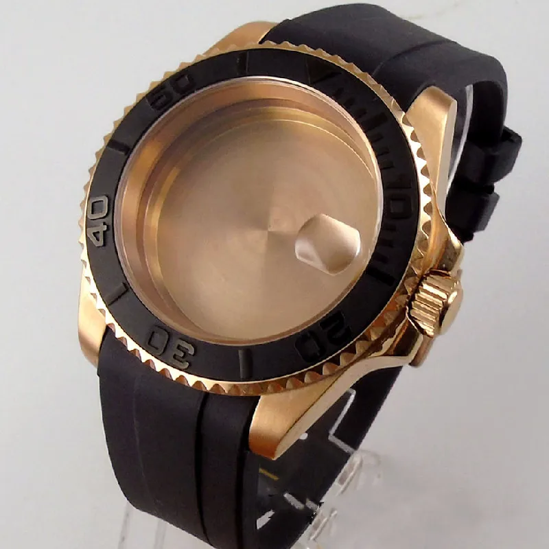 Rose gold stainless steel case + black silicone strap 40mm Sapphire magnifying glass lens Suitable for NH35/NH36 movement