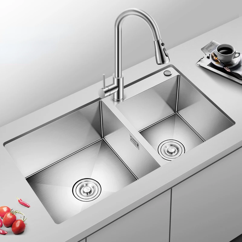 

78*43cm sink double tank 304 thickened handmade stainless steel sink kitchen wash basin wash basin set