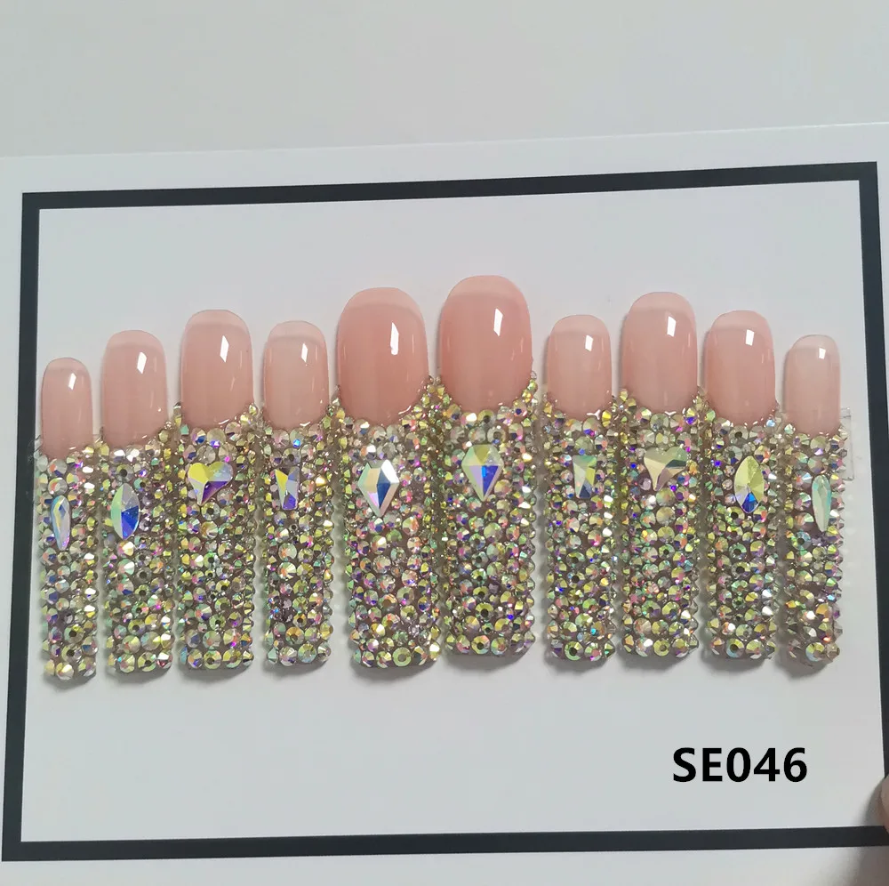 Акриловые акриловые ногти AB Стразы с полным покрытием длинные квадратные