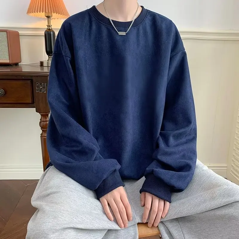 

Vintage Men Suede Leather Feeling Sweatshirts Oversized Fashion Brand Autumn Unisex Pullovers Solid Gothic Male Casual Hoodies