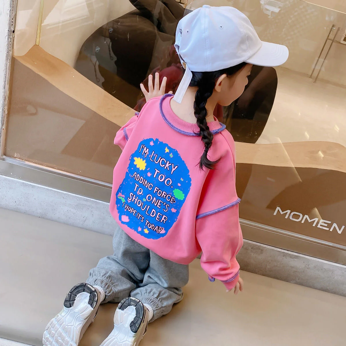 

Толстовка контрастная Свободная рубашка с надписью для девочек осень корейский Прекрасный Топ с принтом цветная весенняя одежда детская п...
