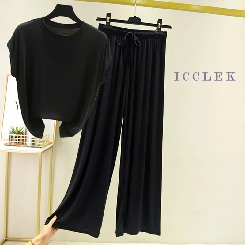 Spring and Summer Pajamas for Women Sleeveless Pants Loose Home Clothes with Round Neck Simple Loungewear Comfortable Sleepwear