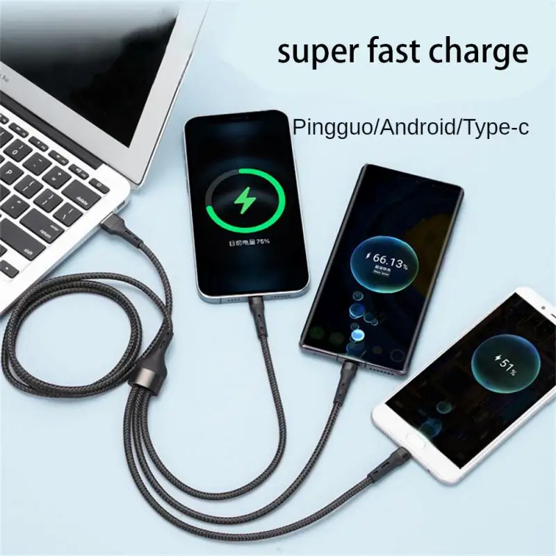 

Speed Up Charging Charging Line One Line And Three Uses Intelligent Shunt Weaving Safe Charging Data Line Braided Protection
