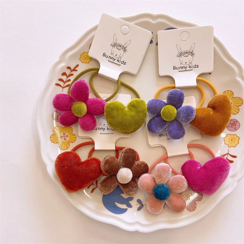 

Korean Version of Autumn and Winter Dark Velvet Peach Blossom Hair Ring Baby Cute Little Love Hair Rope Pair Hair Accessories