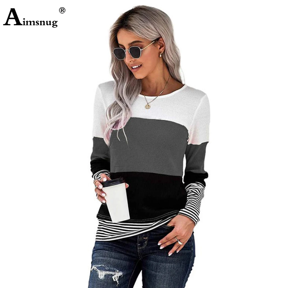 

Women Long-Sleeved T-shirt England Style Casual Tops Women's Round Neck Tees Shirt Clothing 2022 New Patchwork Stripes Pullovers