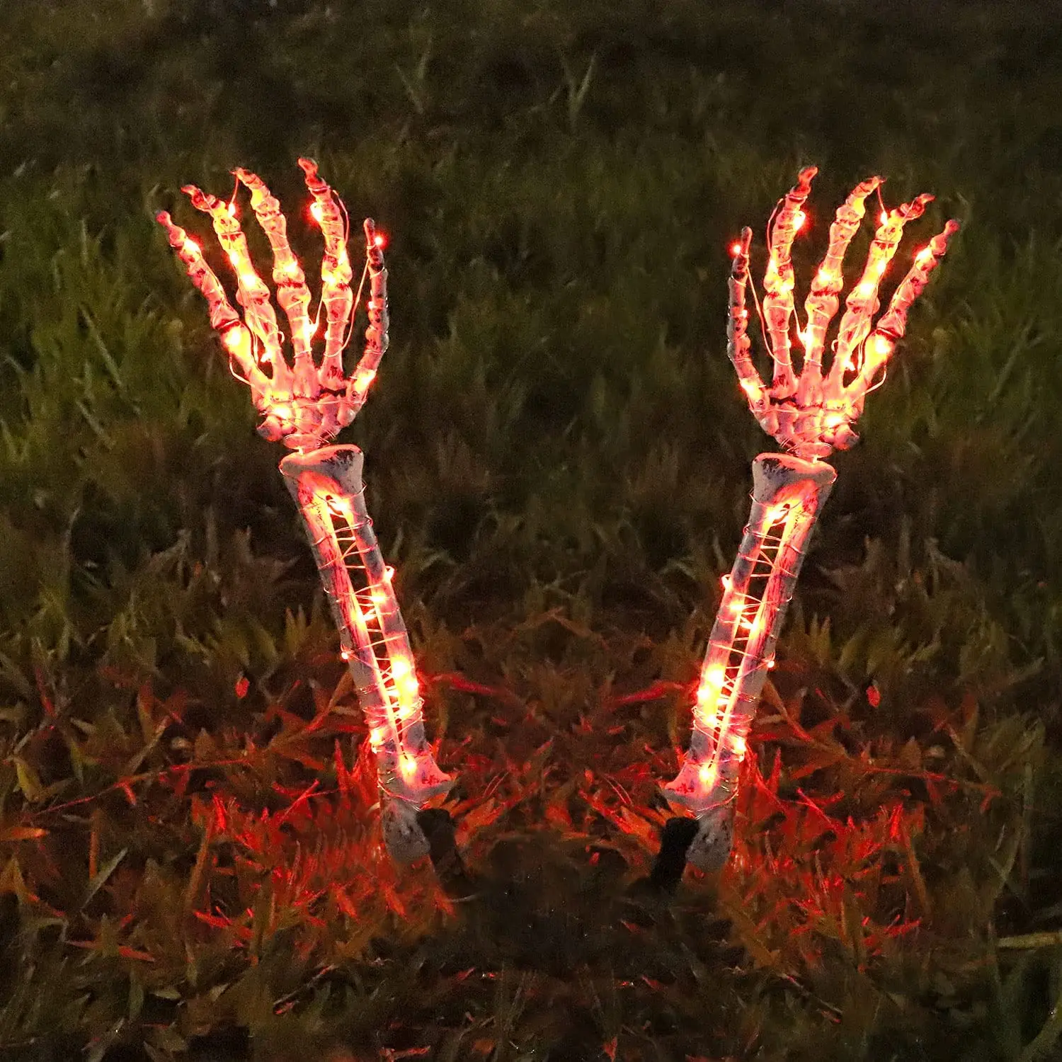 Halloween Decorations Lighted Skeleton Arm Stakes Scary Realistic Hands Bone Waterproof Operated Indoor Outdoor Ornament