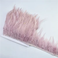 10meterslot leather pink rooster neck hackle feather trim ribbon pheasant feather fringe for crafts clothing wedding decoration