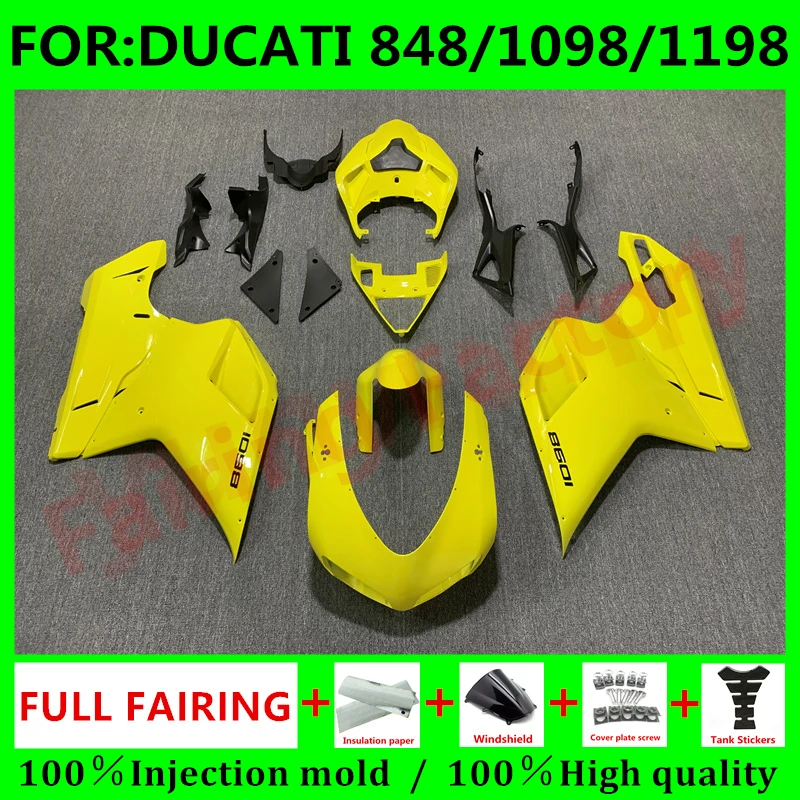 

Новинка, обтекатели для мотоцикла из АБС-пластика, подходят для DUCATI 848, 1098, 1198, 2007, 2008, 2009, 2010, 2011, 2012, полный обтекатель для кузова, желтый