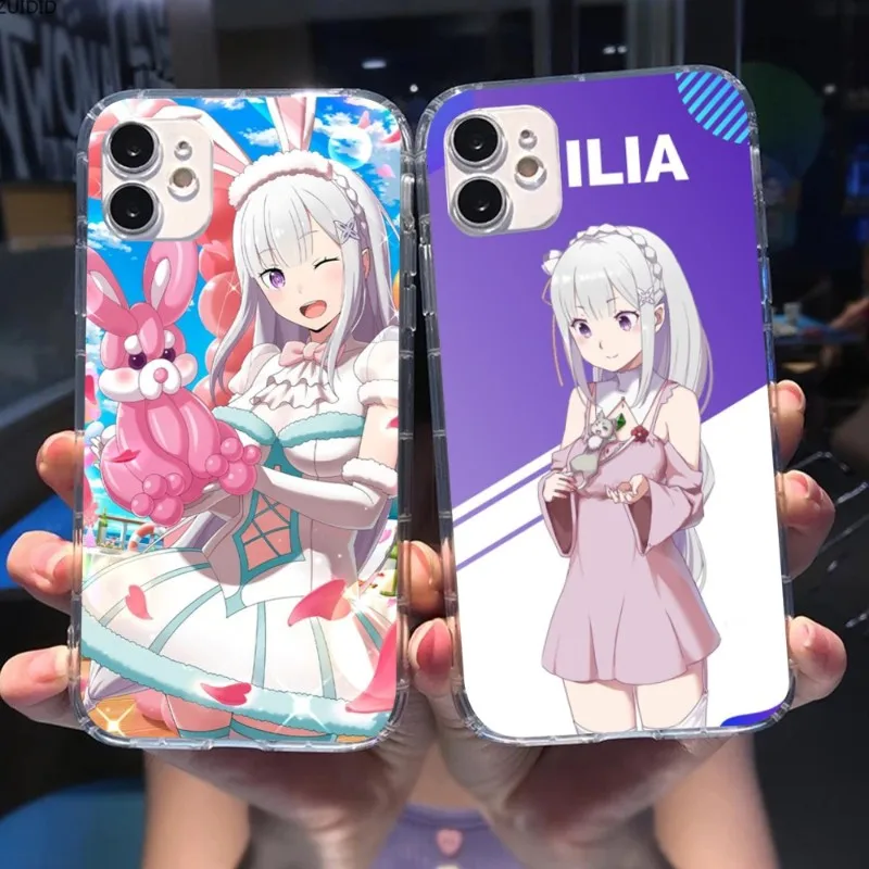 Чехол для телефона с аниме Waifu Emilia iPhone 14 13 12 11 XS X 8 7 6 Plus Mini Pro Max SE 2022 прозрачный чехол