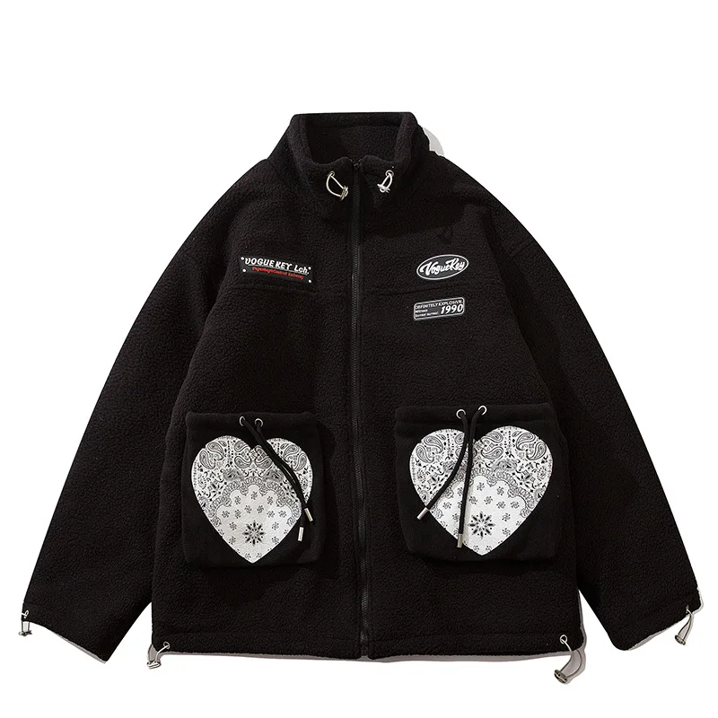 2022 New retro love cashew nut flower stand-up collar lamb velvet cotton clothing national tide street thickened cotton coat