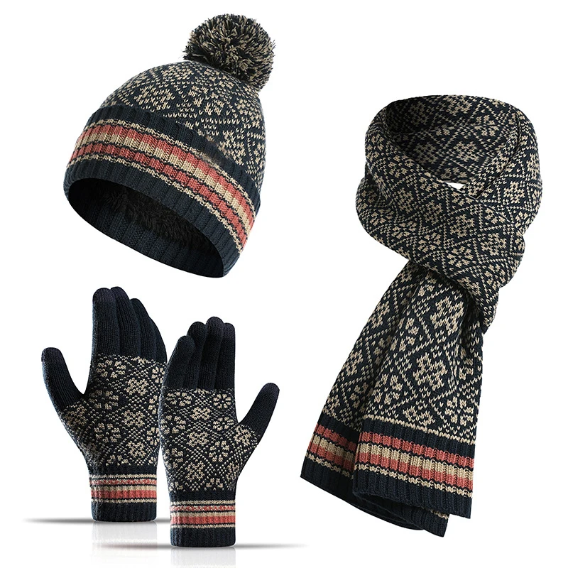 

3Pcs Winter Scarf Hat Gloves Sets for Women Thick Fleece Lined Beanies Hat and Long Scarf Gloves Touch Screen