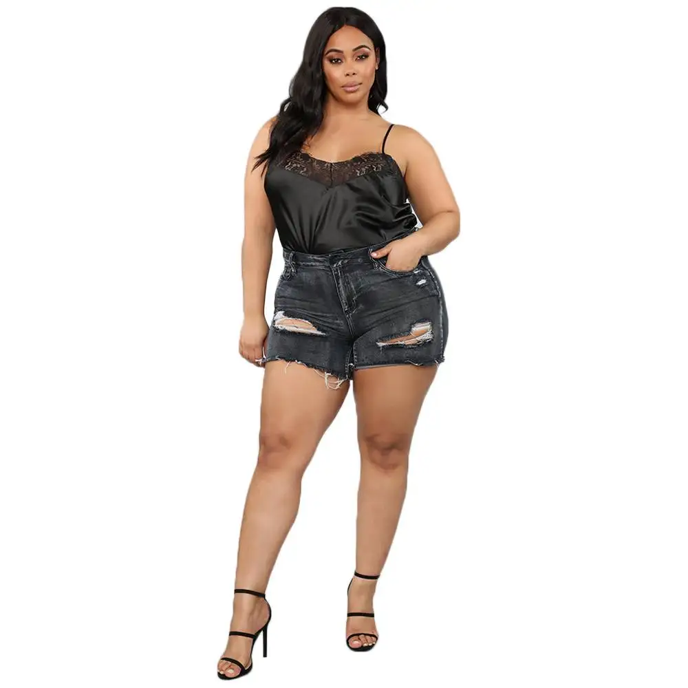 Sexy Summer Women Plus Size 4XL Denim Shorts 2022 New Black High Waist Ripped Short Jeans Femme Hole Distressed Streetwear Pants