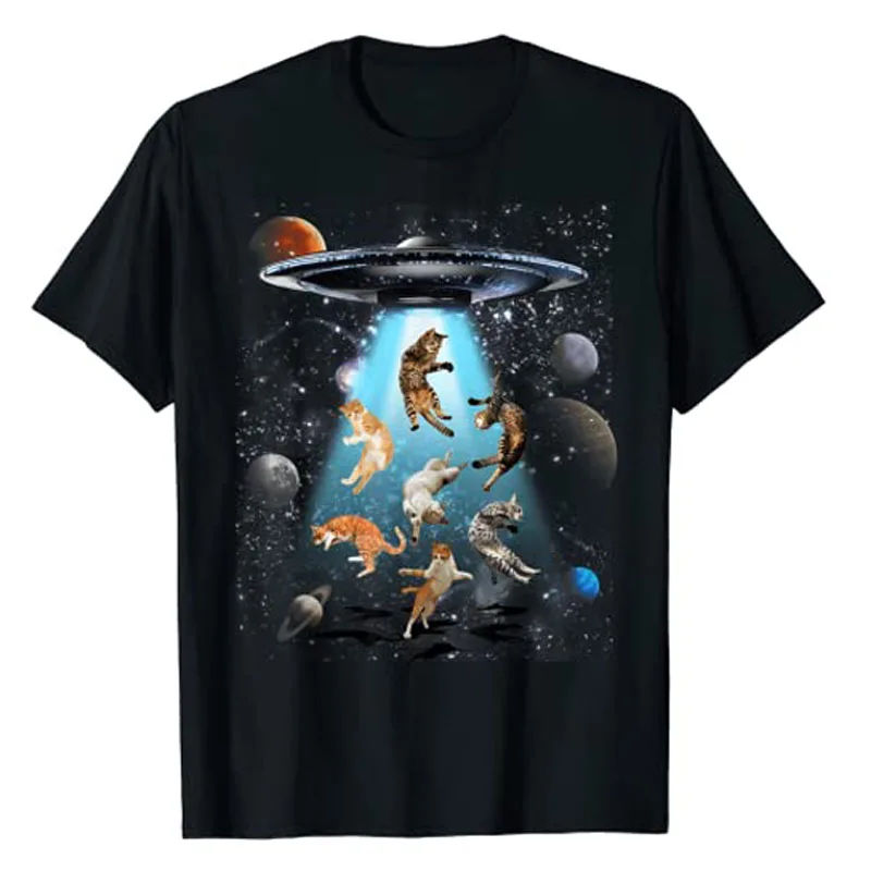 

Galaxy Cat, Cats UFO, Humor Funny Kitty Graphic Kitten Owner T-Shirt Cute Alien-Cat Space Lover Graphic Tee Y2k Top Novelty Gift