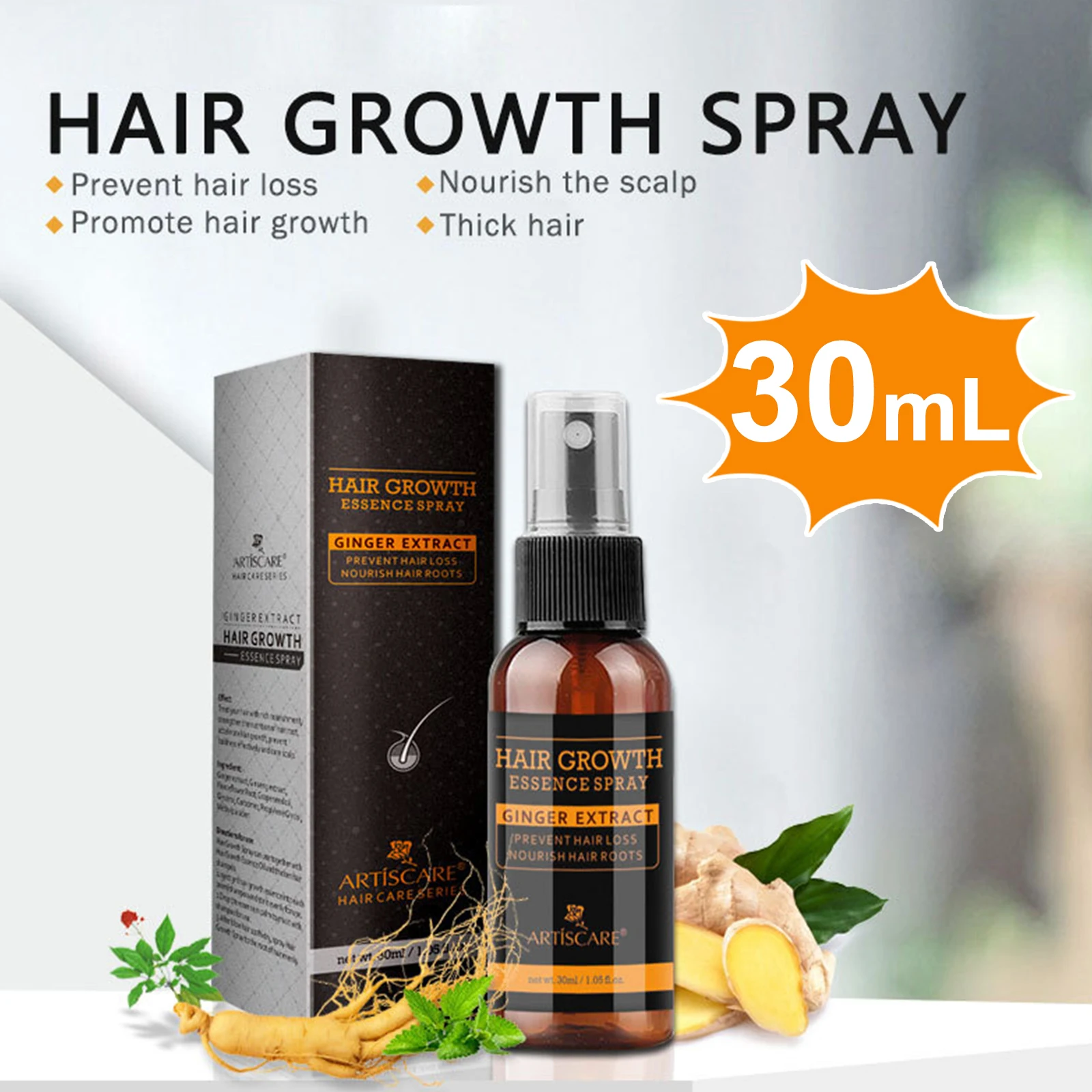 

Hair Growth Spray Serum Ginger Anti Hair Loss Fast Grow Products Prevent Hair Dry Frizzy Hair Easy To Carry For Men Women