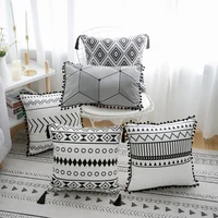 decorative simple soft pillow cover rectangle geometric fringe cushion tassel
