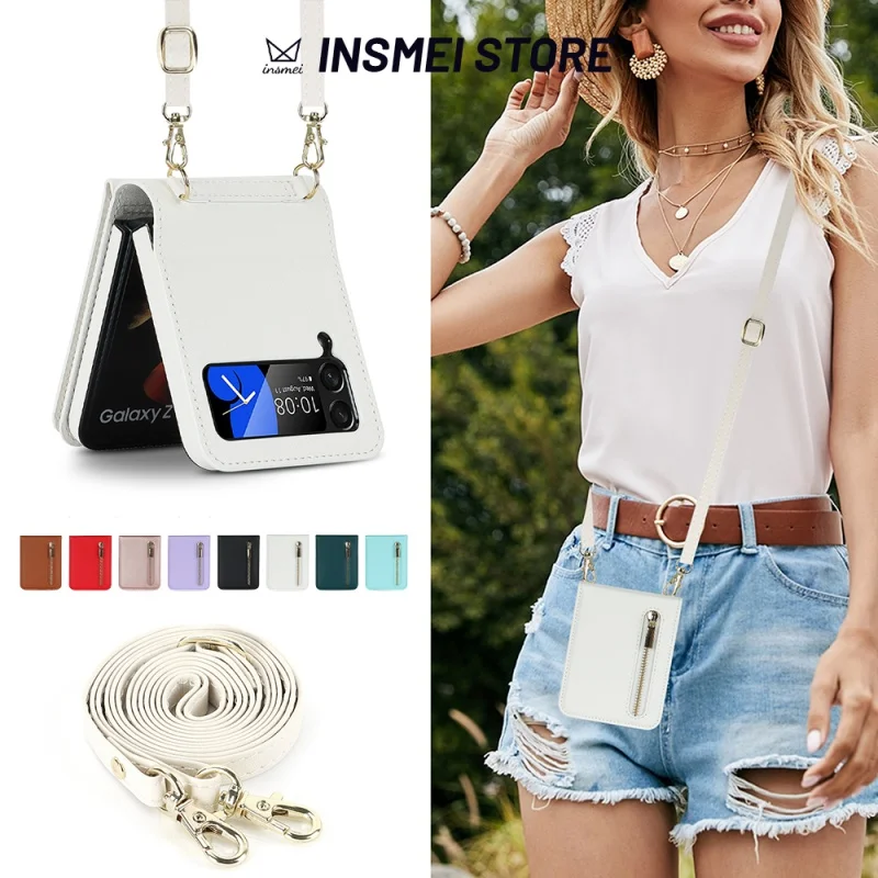 

Чехол-кошелек с откидной крышкой для Samsung Galaxy Z 5 4 3, с ремешком и отделениями для кредитных карт, белый противоударный чехол с подставкой